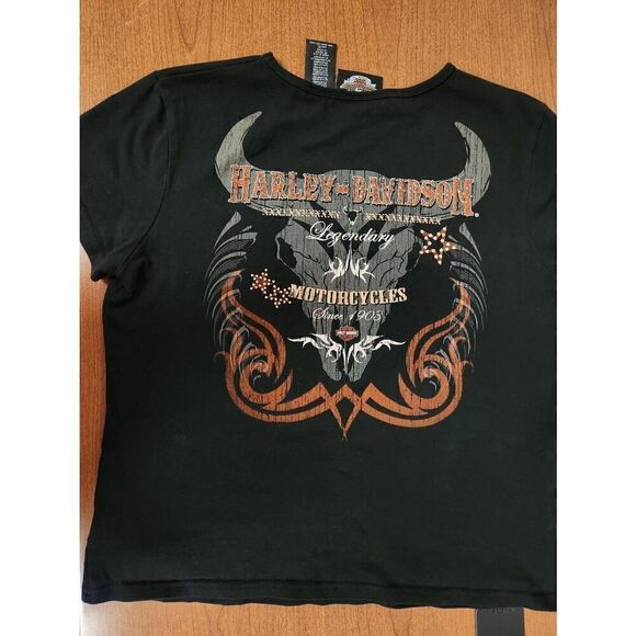 Harley-Davidson XL Black t-shirt with Harley-Davidson in orange with bling on th - Picture 6 of 7